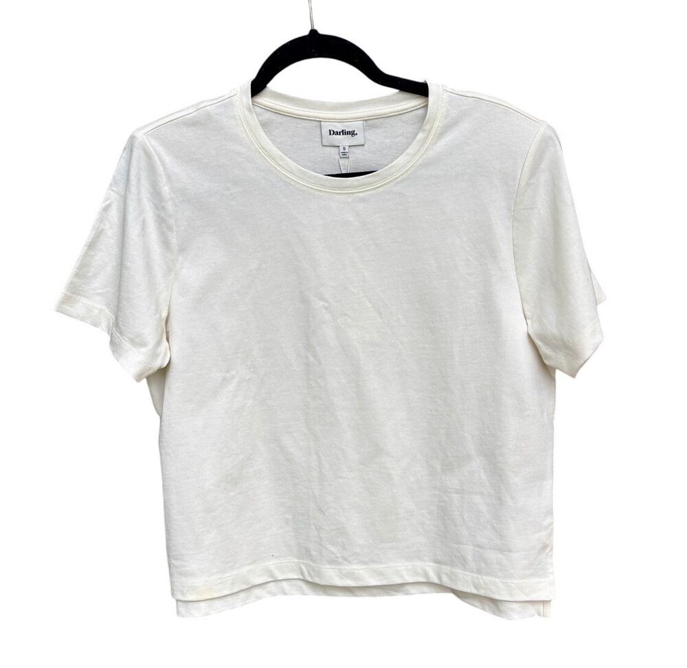 Darling Lively Shoulder Tee White T-Shirt NWT Shoulder Pads Side Slit S AS IS